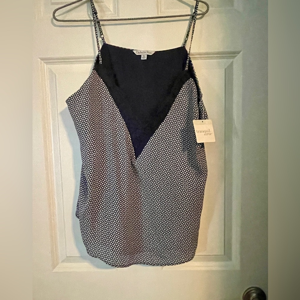 Navy Blue and White Women's Top xl